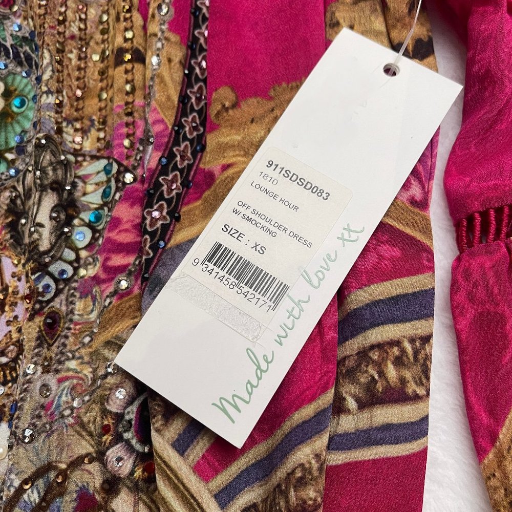 NWT Auc Camilla Off Shoulder Dress With Smocking in Lounge Hour - Picture 16 of 17